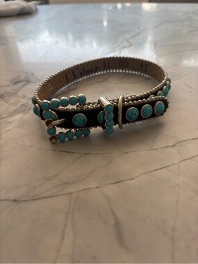 B.B. Simon Turquoise and Silver Leather Dog Collar